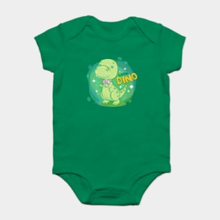 Cute dino smile with pink ribbon on the neck kids Baby Bodysuit